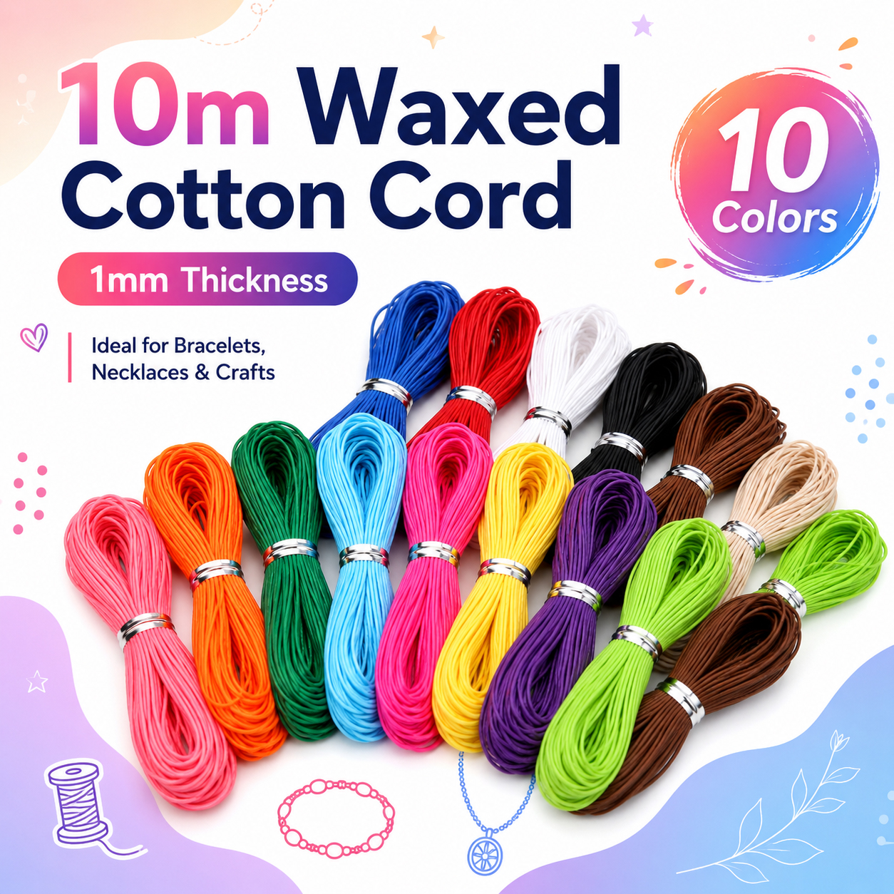 Waxed Thread Linen - 10m 1mm Waxed Leather Cotton Cord,