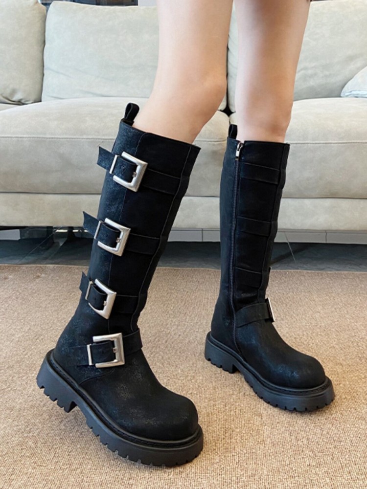 Fashion Women Multi Buckle Kne - Leather Work Women Shoes reseña y precio