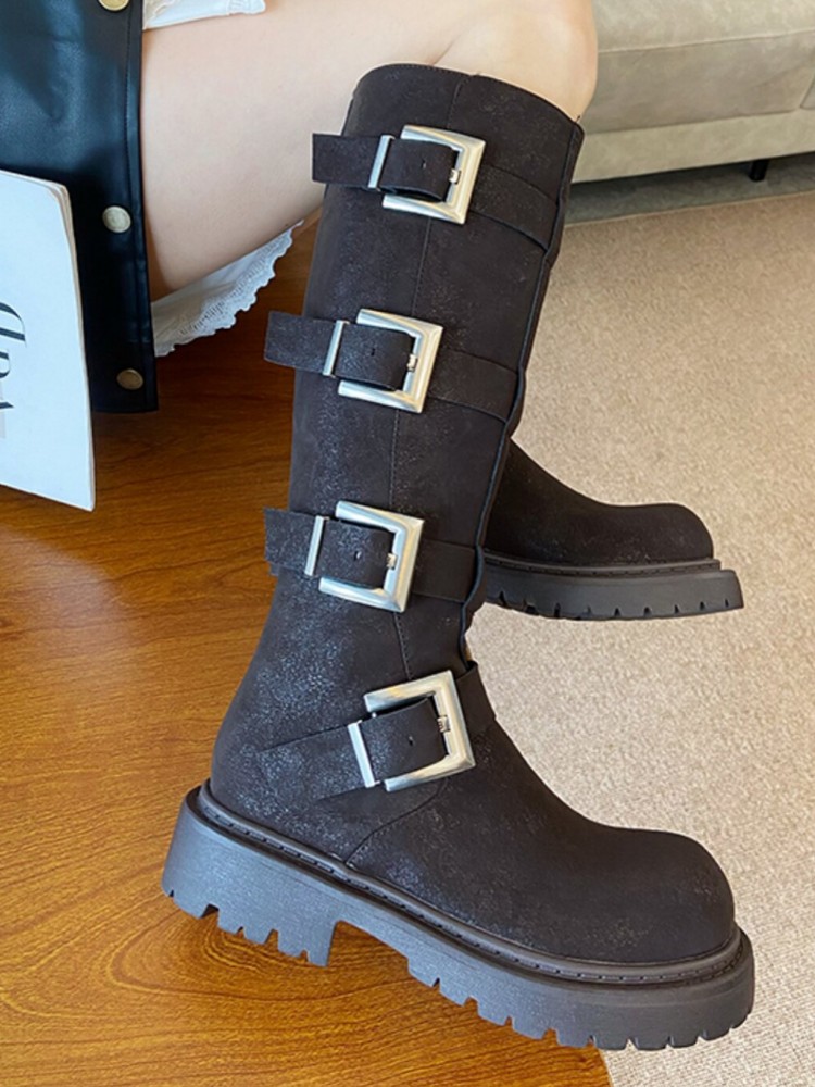 Fashion Women Multi Buckle Kne - Leather Work Women Shoes reseña y precio