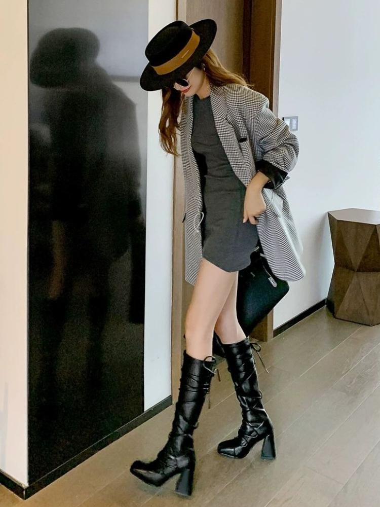 Autumn Winter Leather Strap Kn - Leather Work Women Shoes reseña y precio