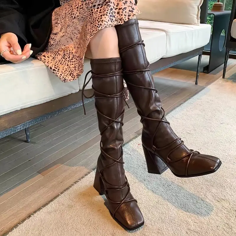 Autumn Winter Leather Strap Kn - Leather Work Women Shoes reseña y precio